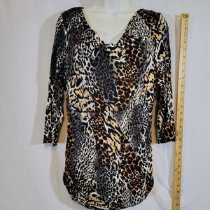 Chaus Leopard Print Women's Blouse - Black, Brown, Cream